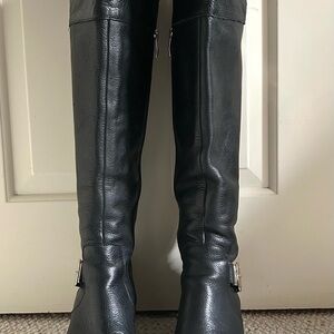 Vince Camuto Bedina Black Leather Riding Boots Sz 8M Knee High 2”Heel